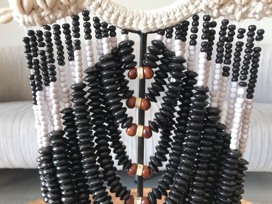 Large Statement Necklace With Shells And Colored Beads  [Photo 5]