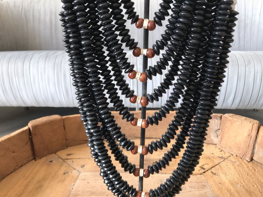 Large Statement Necklace With Shells And Colored Beads  [Photo 6]