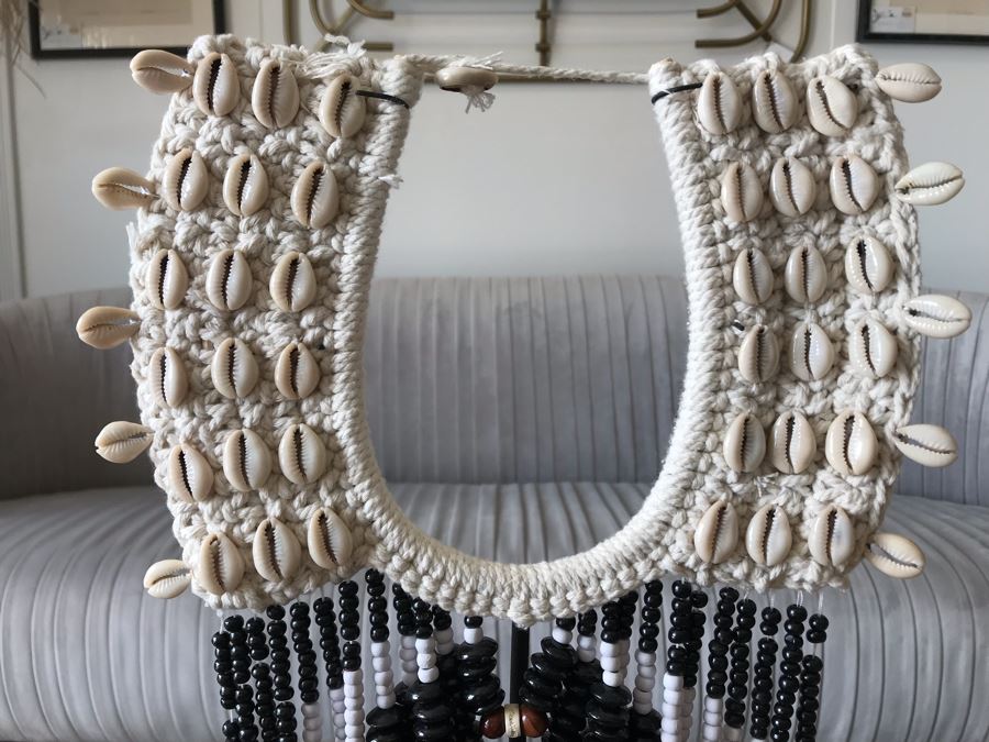 Large Statement Necklace With Shells And Colored Beads  [Photo 4]