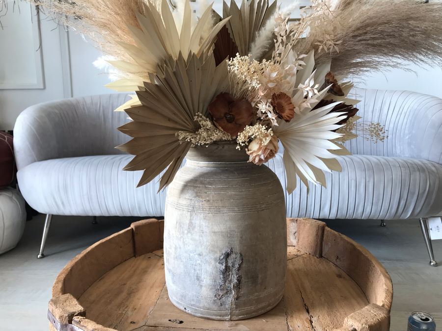 Turned Wooden Vase With Artificial Floral Arrangement Vase: 12W X 15H Total Height 36H  [Photo 8]