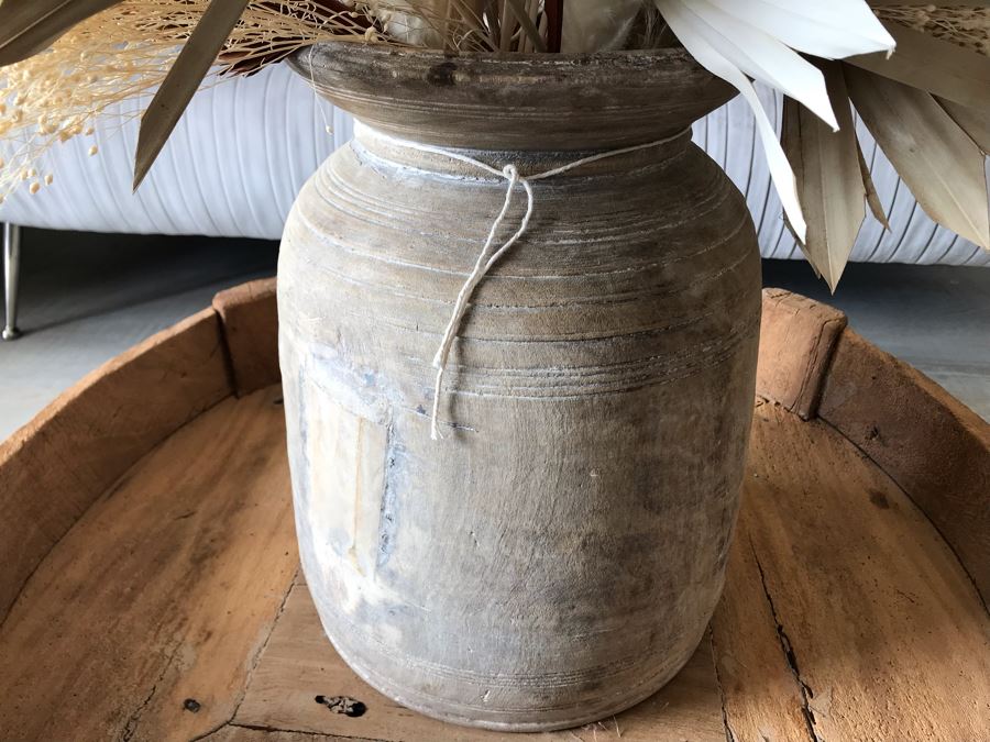Turned Wooden Vase With Artificial Floral Arrangement Vase: 12W X 15H Total Height 36H  [Photo 7]