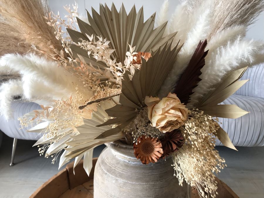 Turned Wooden Vase With Artificial Floral Arrangement Vase: 12W X 15H Total Height 36H  [Photo 4]