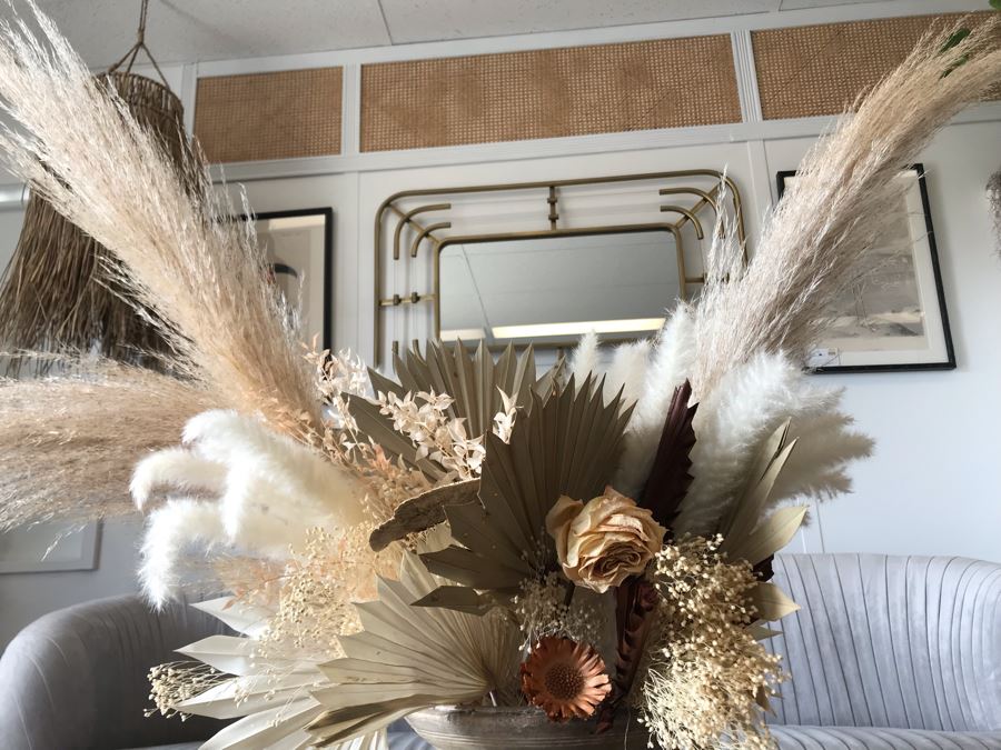 Turned Wooden Vase With Artificial Floral Arrangement Vase: 12W X 15H Total Height 36H  [Photo 5]