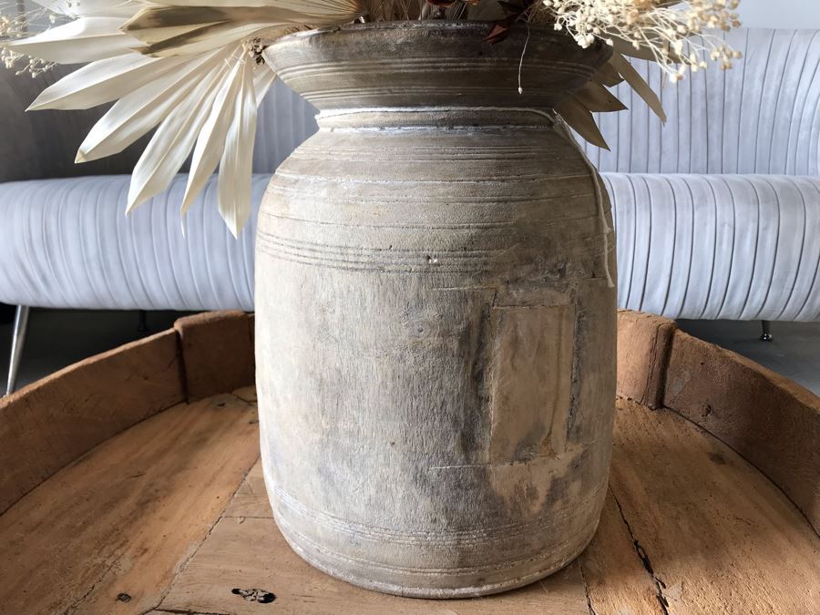 Turned Wooden Vase With Artificial Floral Arrangement Vase: 12W X 15H Total Height 36H  [Photo 3]