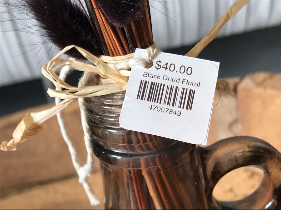 Pair Of Storebror Glass Jugs Vases With White And Black Dried Floral Arrangements 7W X 11H Retails $250 [Photo 5]