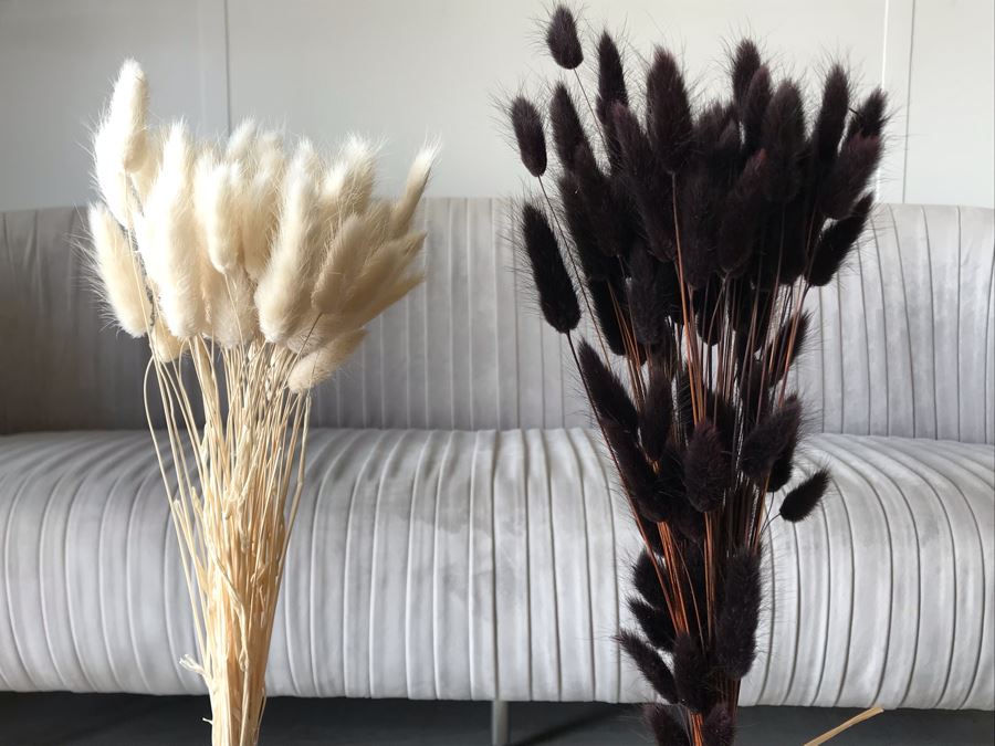 Pair Of Storebror Glass Jugs Vases With White And Black Dried Floral Arrangements 7W X 11H Retails $250 [Photo 6]