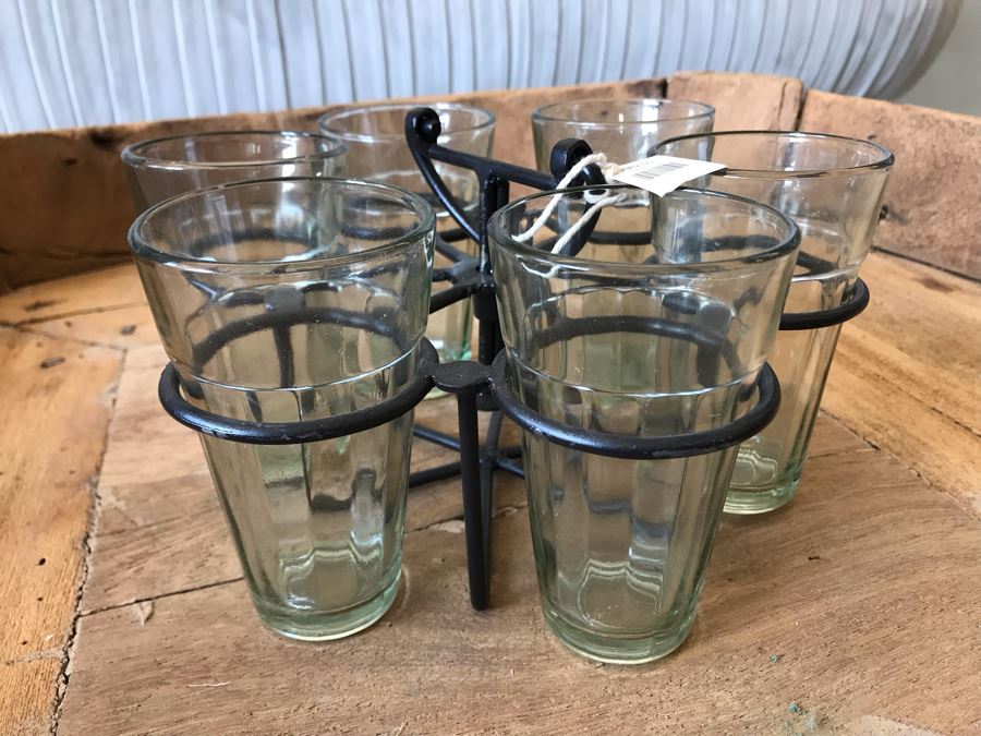 Dhaba Metal Glass Holder Portable Carrying Handle With (6) Glasses Retails $62 [Photo 6]