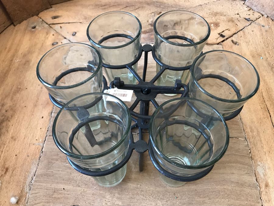 Dhaba Metal Glass Holder Portable Carrying Handle With (6) Glasses Retails $62 [Photo 2]