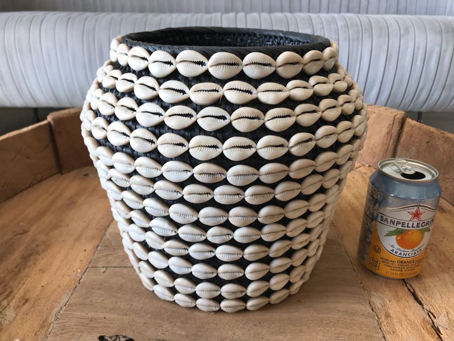 Natural Shell Beach Side Basket Black 11W X 9H Retails $172 [Photo 2]
