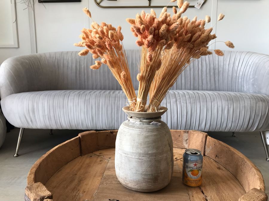 Vintage Turned Wooden Vase 10.5H X 8W With Blush Dried Floral Arrangements Retails $242 [Photo 2]