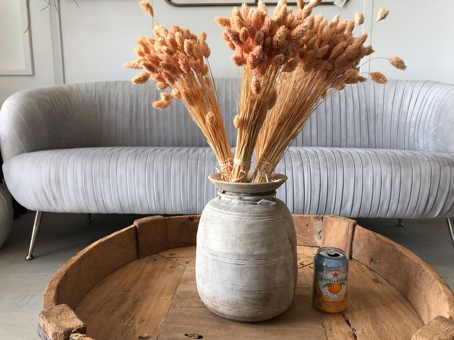 Vintage Turned Wooden Vase 10.5H X 8W With Blush Dried Floral Arrangements Retails $242 [Photo 3]