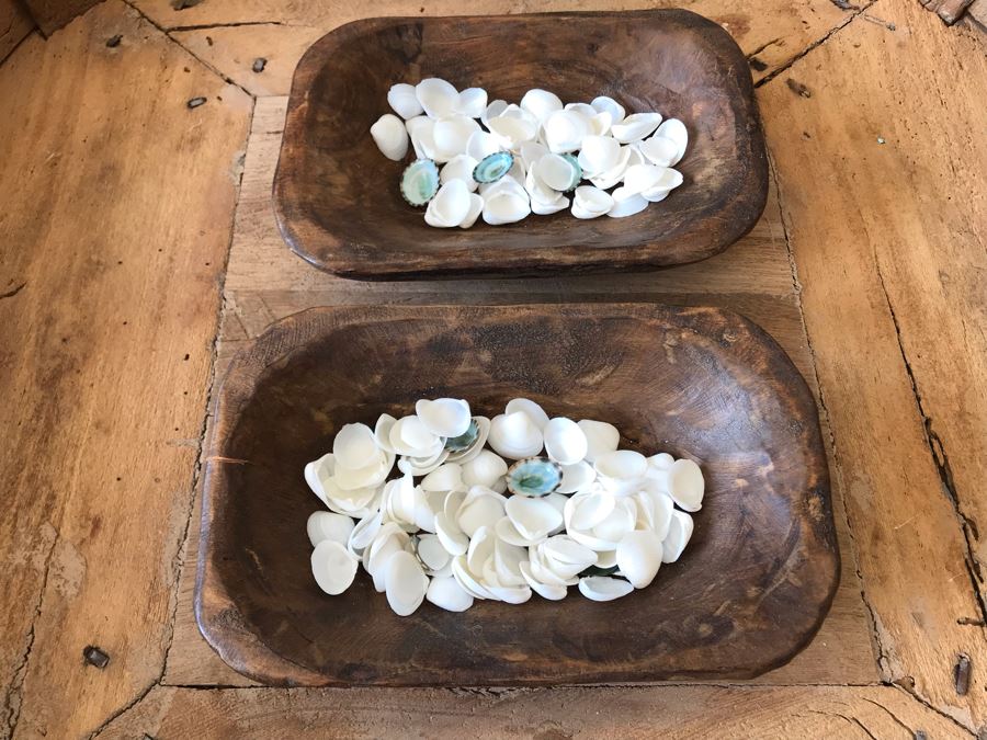 Pair Of Hand Carved Wooden Bowls Filled With Natural Seashells 9.5W X 6D X 2H Retails $70 [Photo 4]