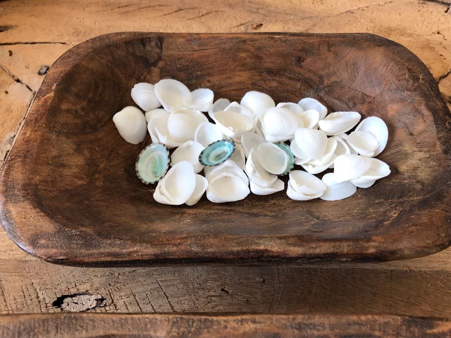 Pair Of Hand Carved Wooden Bowls Filled With Natural Seashells 9.5W X 6D X 2H Retails $70 [Photo 7]