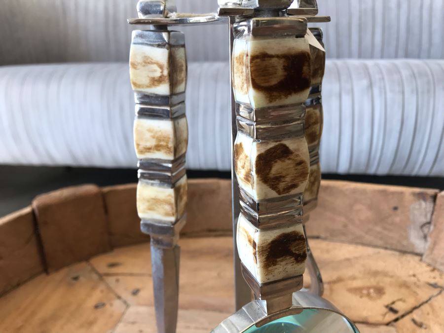 Editor's Chrome Rack Desk Set With Magnifying Glass, Letter Opener, Bottle Opener 13.5H Retails $129 [Photo 4]