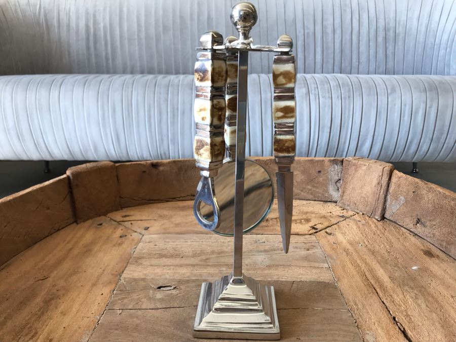 Editor's Chrome Rack Desk Set With Magnifying Glass, Letter Opener, Bottle Opener 13.5H Retails $129 [Photo 10]