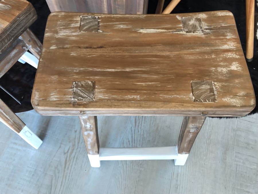 Pair Of Teak White Dip Stools 16.5W X 9.5D X 21.5H Retails $390 [Photo 7]