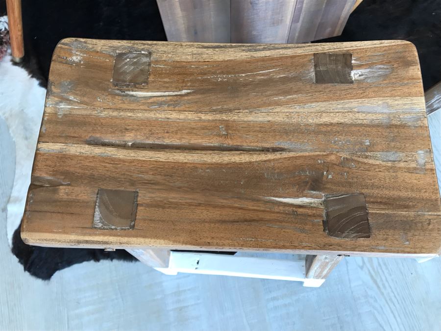 Pair Of Teak White Dip Stools 16.5W X 9.5D X 21.5H Retails $390 [Photo 6]