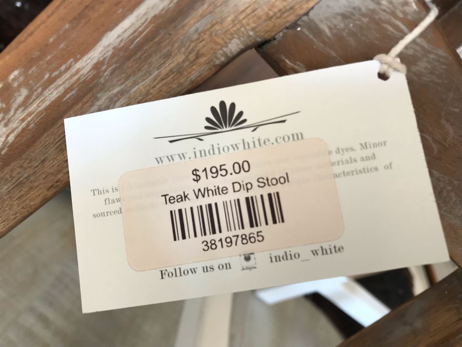 Pair Of Teak White Dip Stools 16.5W X 9.5D X 21.5H Retails $390 [Photo 10]