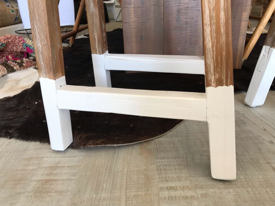 Pair Of Teak White Dip Stools 16.5W X 9.5D X 21.5H Retails $390 [Photo 9]