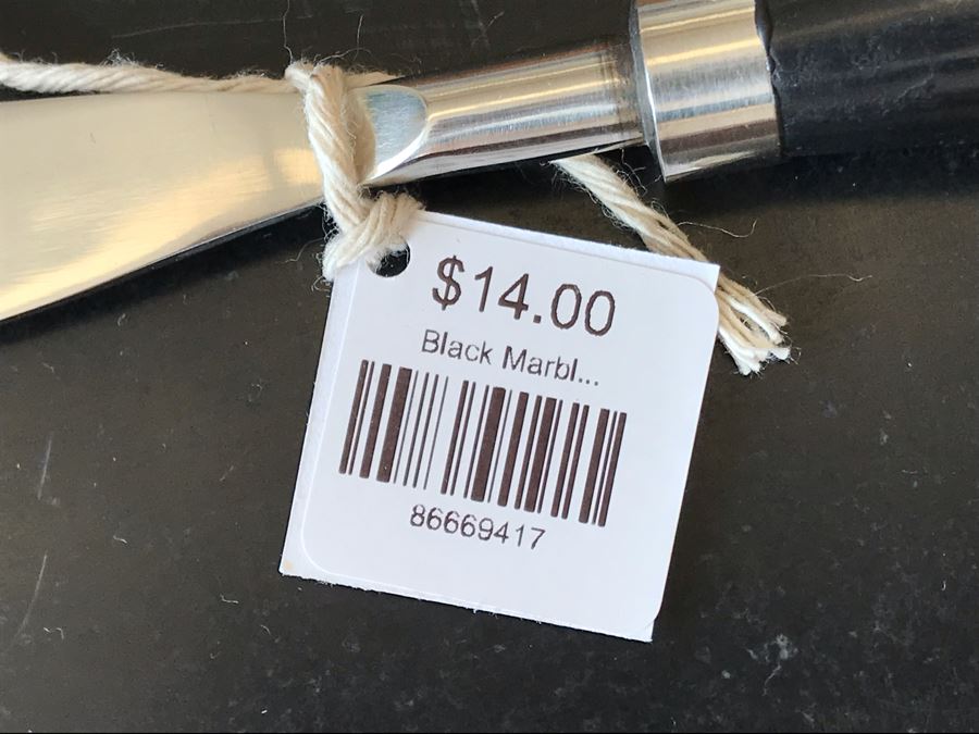 Dark Stone And Inlaid Brass Cheese Board 16W X 9D And Black Marble Cheese Knife Retails $81 [Photo 4]