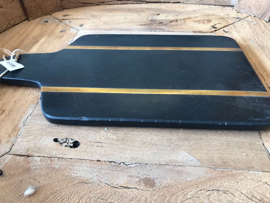 Dark Stone And Inlaid Brass Cheese Board 16W X 9D And Black Marble Cheese Knife Retails $81 [Photo 6]