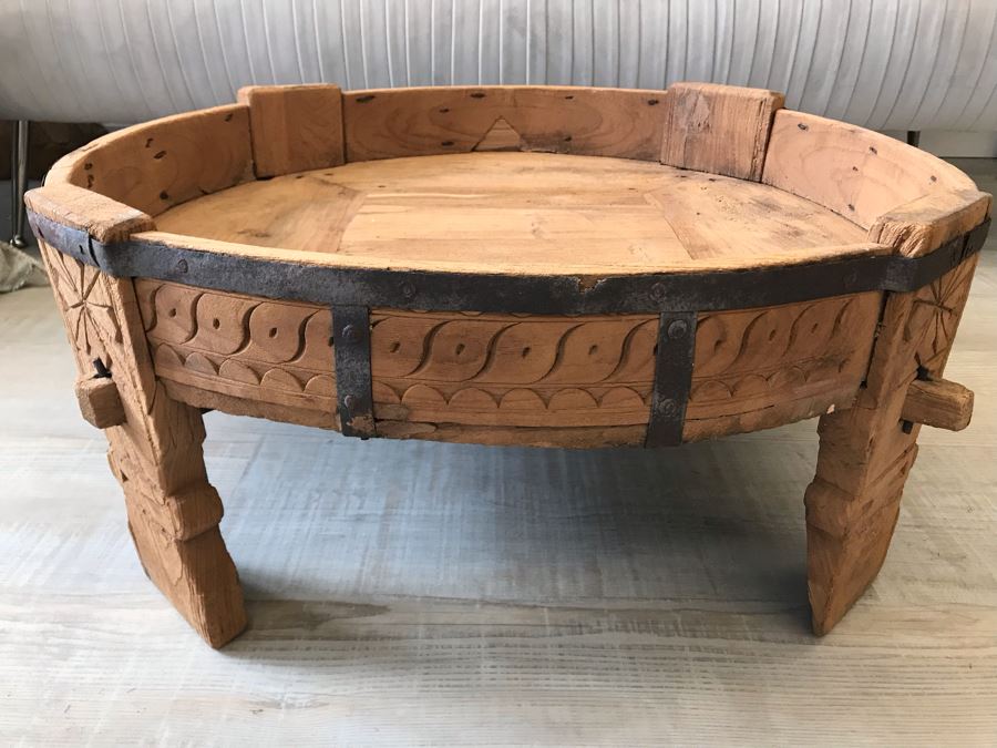Rustic Handmade Round Wooden Coffee Table 29W X 12H [Photo 1]