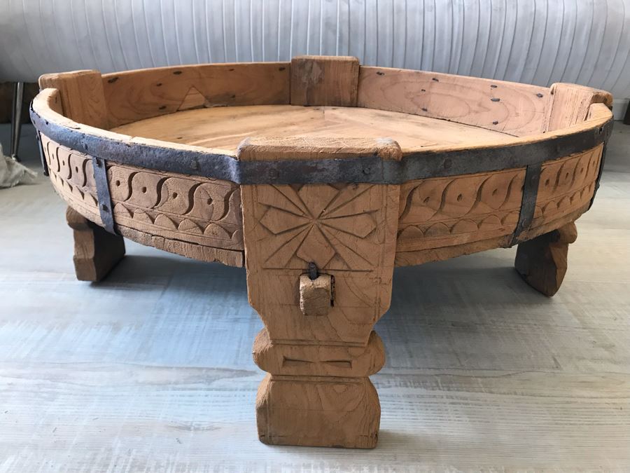 Rustic Handmade Round Wooden Coffee Table 29W X 12H