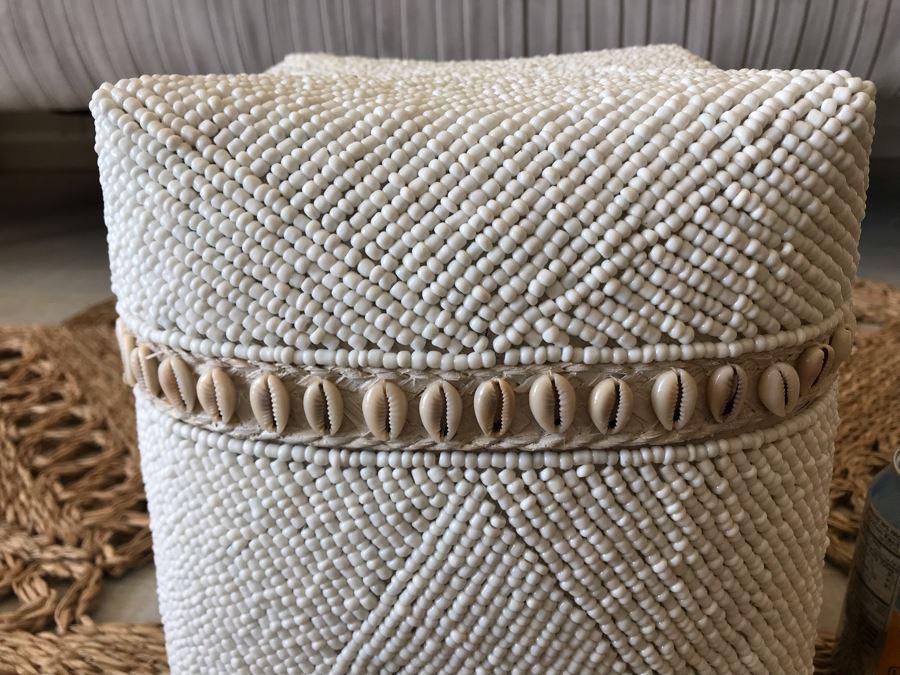 Set Of (3) Graduated Hand Beaded Shell Boxes White Larger Box Is 9W X 8D X 11H Retails $279 [Photo 7]