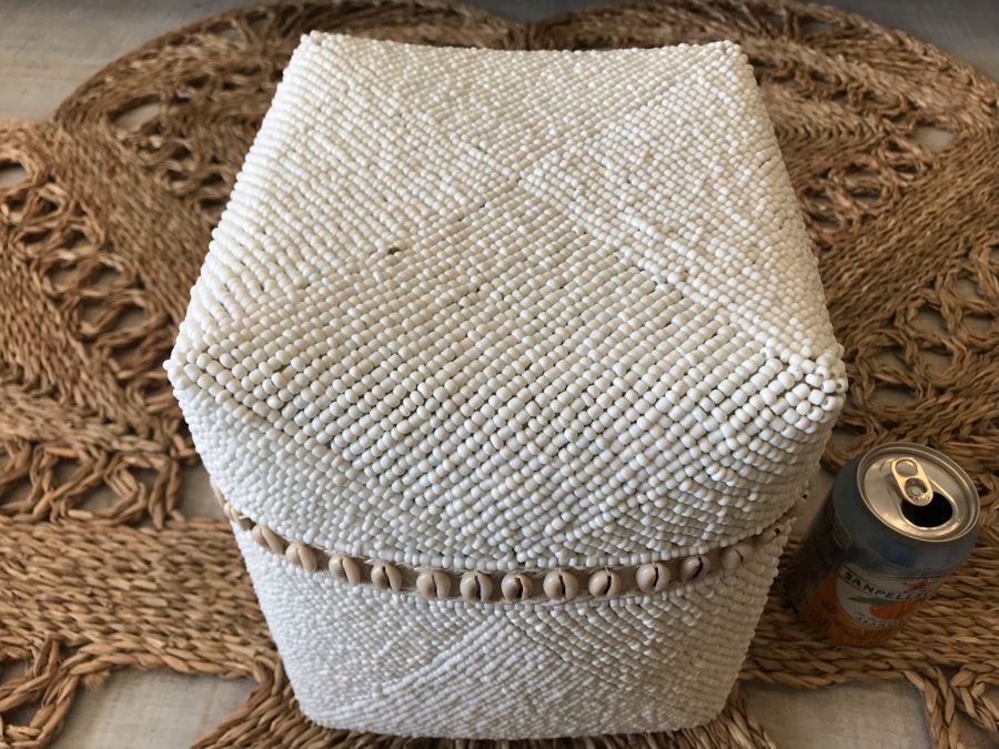 Set Of (3) Graduated Hand Beaded Shell Boxes White Larger Box Is 9W X 8D X 11H Retails $279 [Photo 6]