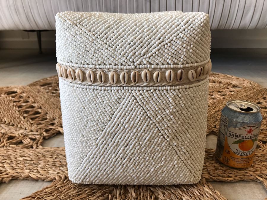 Set Of (3) Graduated Hand Beaded Shell Boxes White Larger Box Is 9W X 8D X 11H Retails $279 [Photo 8]