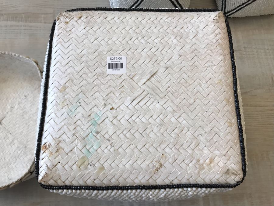 Set Of (3) Graduated Hand Beaded Shell Boxes White Larger Box Is 10W X 10D X 11H Retails $279 [Photo 3]