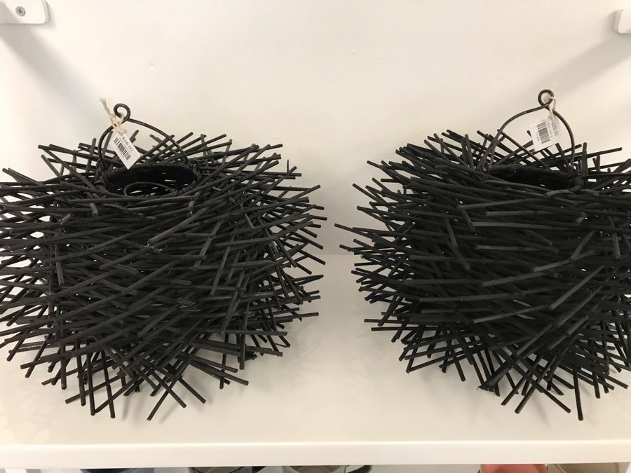 Pair Of Baby Urchin Hanging Light Fixtures Tealight Holder Black 13W X 9H Retails $56 [Photo 3]