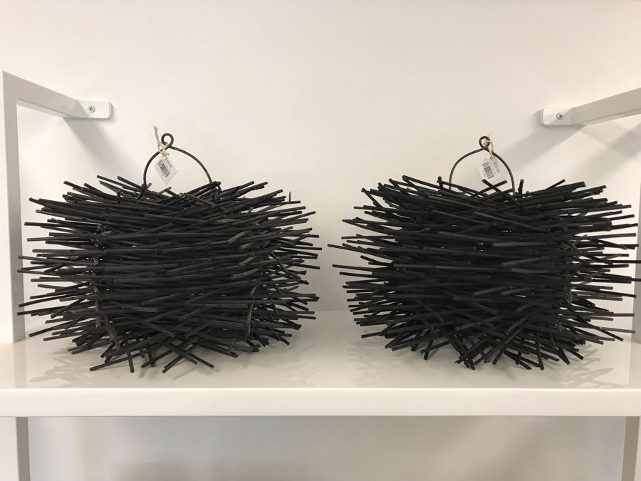 Pair Of Baby Urchin Hanging Light Fixtures Tealight Holder Black 13W X 9H Retails $56 [Photo 2]