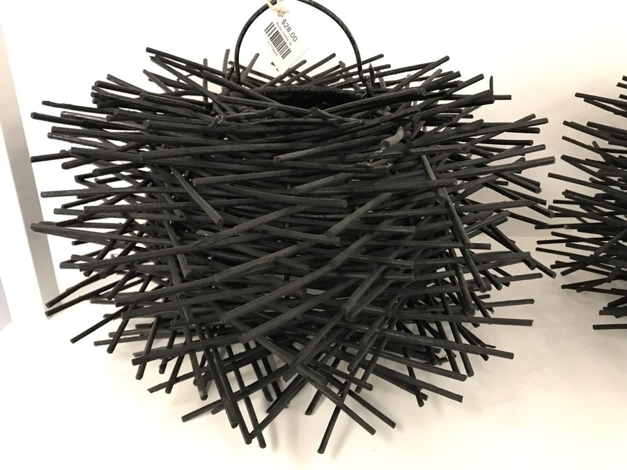 Pair Of Baby Urchin Hanging Light Fixtures Tealight Holder Black 13W X 9H Retails $56 [Photo 4]