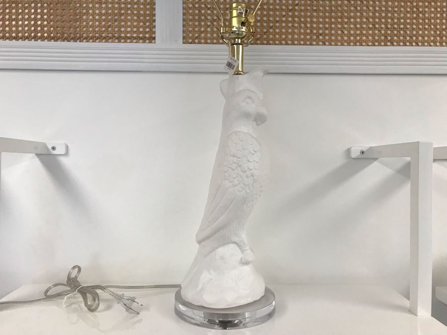 White Plaster Florence Parrot Lamp With Lucite Base (No Lamp Shade) 30H Retails $318