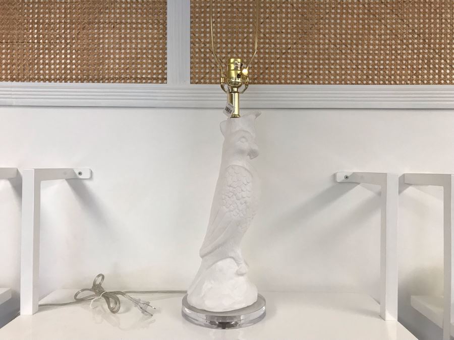 White Plaster Florence Parrot Lamp With Lucite Base (No Lamp Shade) 30H Retails $318 [Photo 3]