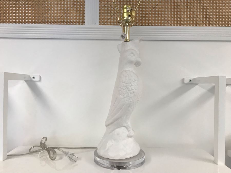 White Plaster Florence Parrot Lamp With Lucite Base (No Lamp Shade) 30H Retails $318 [Photo 4]