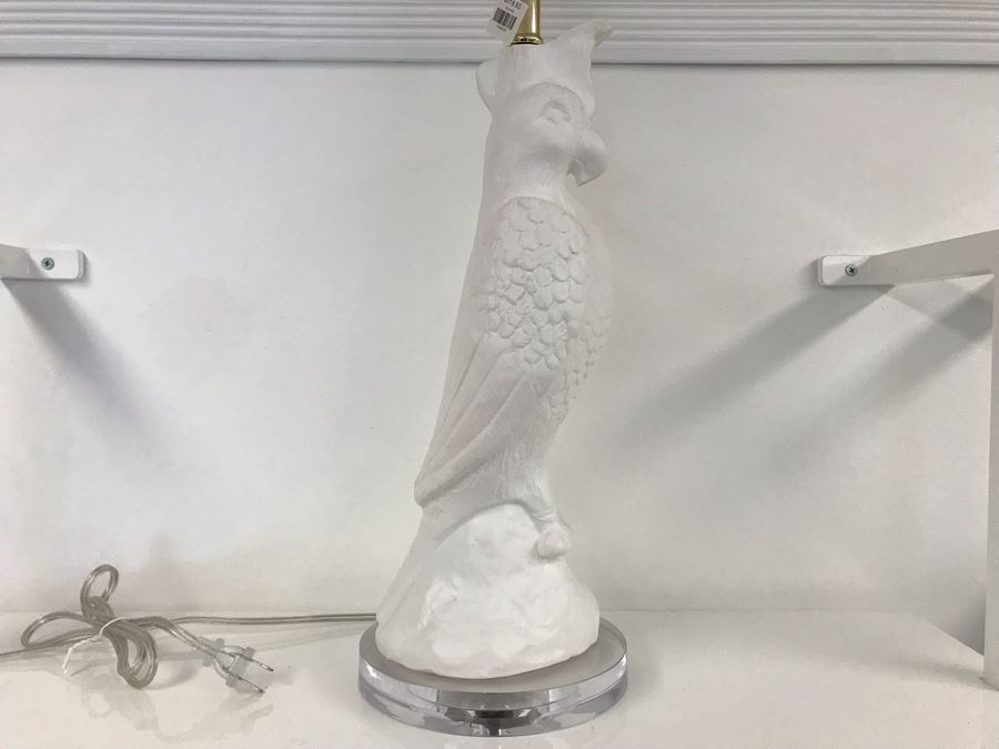 White Plaster Florence Parrot Lamp With Lucite Base (No Lamp Shade) 30H Retails $318 [Photo 2]