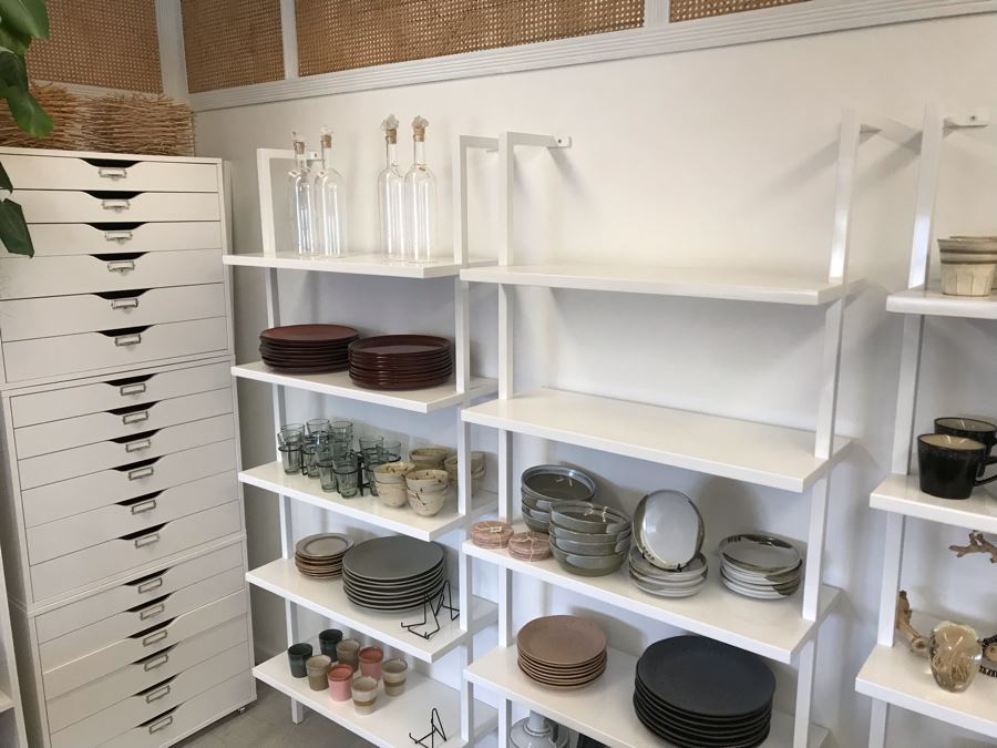 Pair Of White Powder Coated Metal 5-Shelf Shelving Display Units Screws Into Wall At Top 30W X 13D X 72.5H [Photo 6]