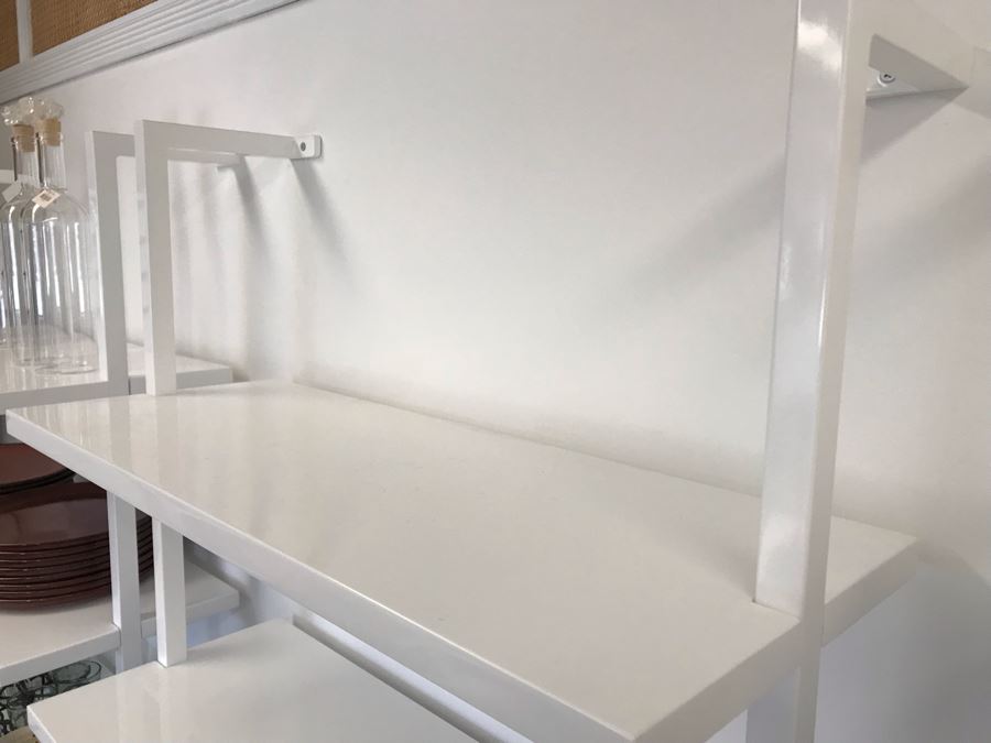 Pair Of White Powder Coated Metal 5-Shelf Shelving Display Units Screws Into Wall At Top 30W X 13D X 72.5H [Photo 7]