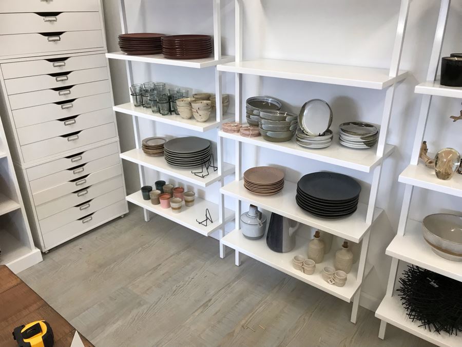 Pair Of White Powder Coated Metal 5-Shelf Shelving Display Units Screws Into Wall At Top 30W X 13D X 72.5H [Photo 5]