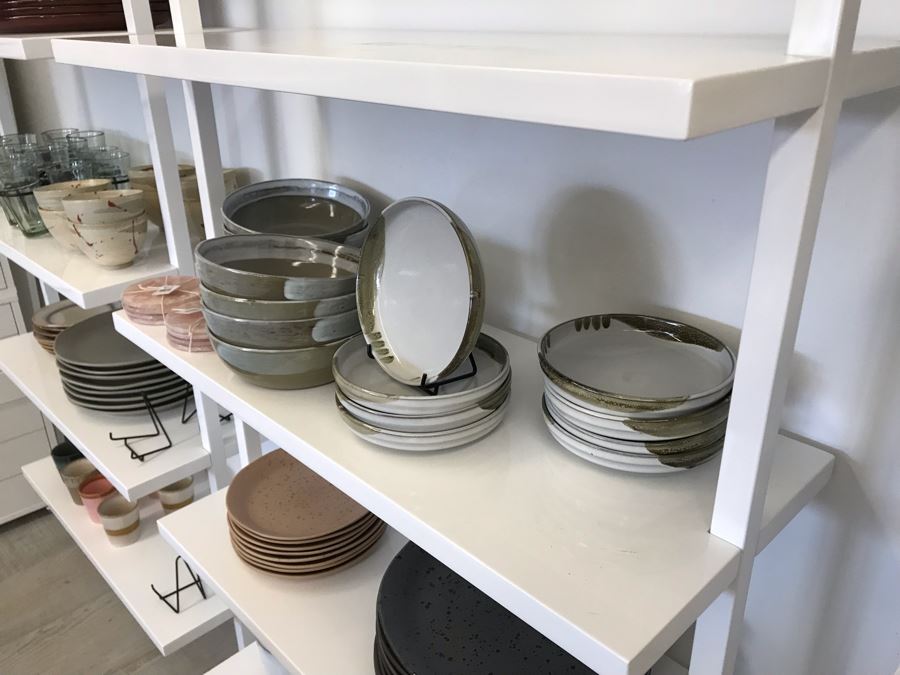 Pair Of White Powder Coated Metal 5-Shelf Shelving Display Units Screws Into Wall At Top 30W X 13D X 72.5H [Photo 8]