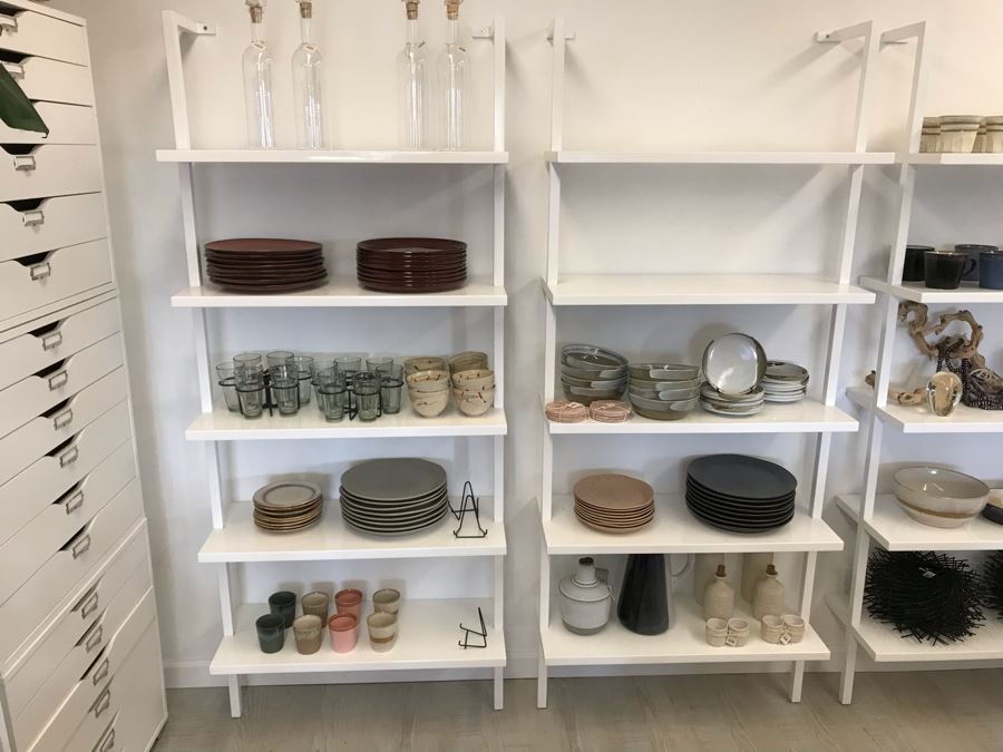 Pair Of White Powder Coated Metal 5-Shelf Shelving Display Units Screws Into Wall At Top 30W X 13D X 72.5H [Photo 3]