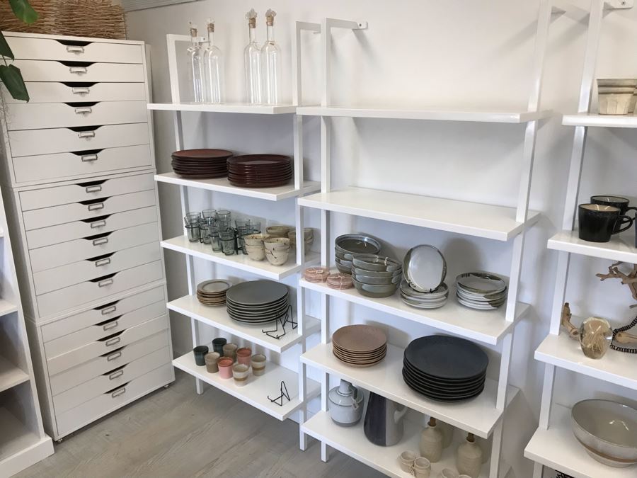 Pair Of White Powder Coated Metal 5-Shelf Shelving Display Units Screws Into Wall At Top 30W X 13D X 72.5H [Photo 4]