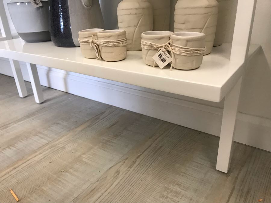 Pair Of White Powder Coated Metal 5-Shelf Shelving Display Units Screws Into Wall At Top 30W X 13D X 72.5H [Photo 11]