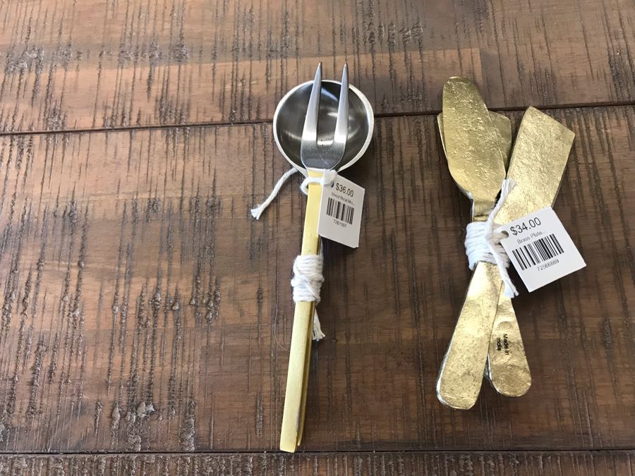(2) Sets Of Cheese Knives And Mixed Metal Fork And Spoon Retails $118 [Photo 8]