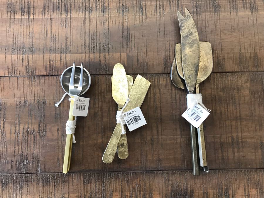 (2) Sets Of Cheese Knives And Mixed Metal Fork And Spoon Retails $118 [Photo 2]