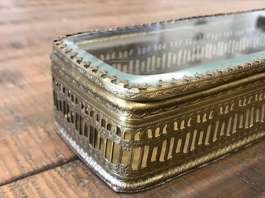 Rectangular Brass Box With Glass Top, Oval Metal Box With Glass Top And Oval Metal Glass Lined Salt Cellar With Spoon Retails $90 [Photo 9]