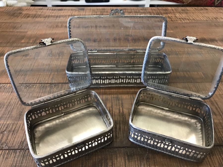 (3) Rectangular Silver Tone Metal Boxes With Glass Tops Retails $130 [Photo 8]