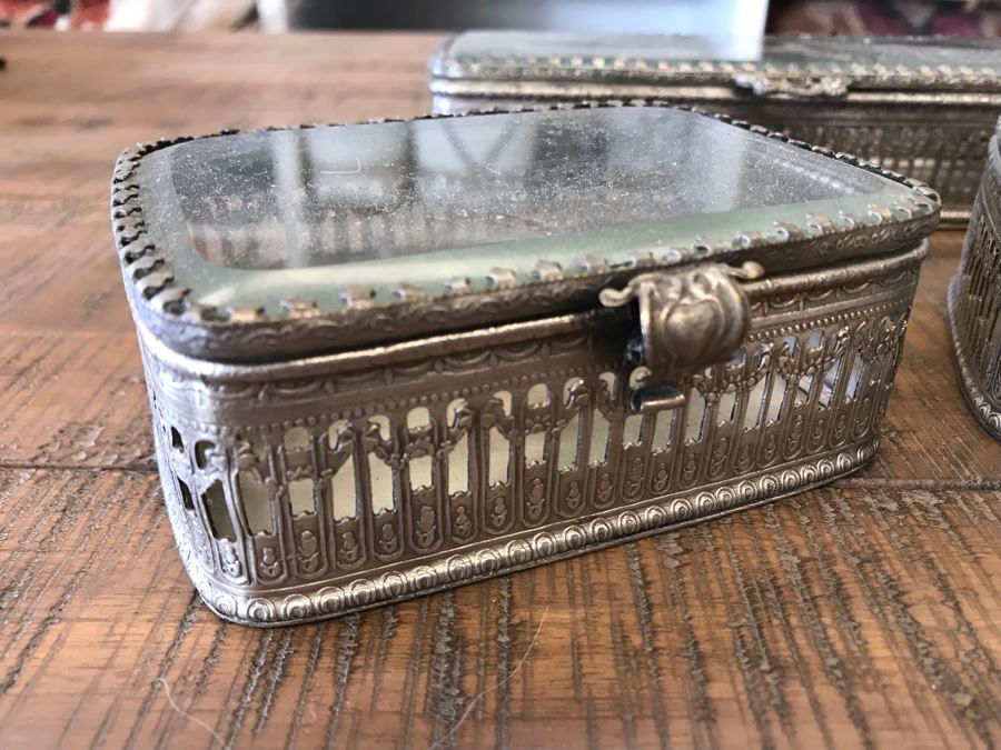 (3) Rectangular Silver Tone Metal Boxes With Glass Tops Retails $130 [Photo 6]